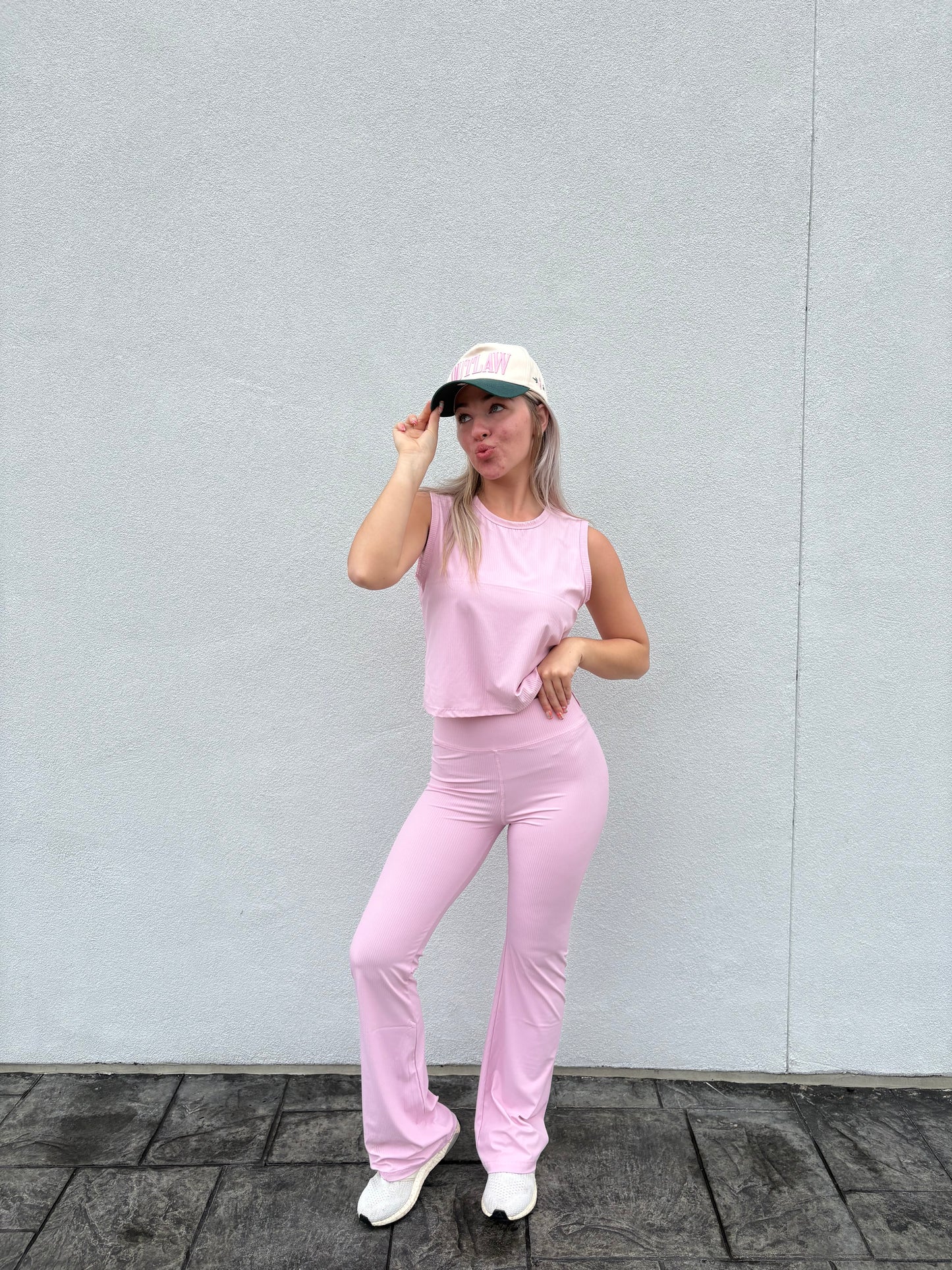 Pink Ribbed Flare Pants