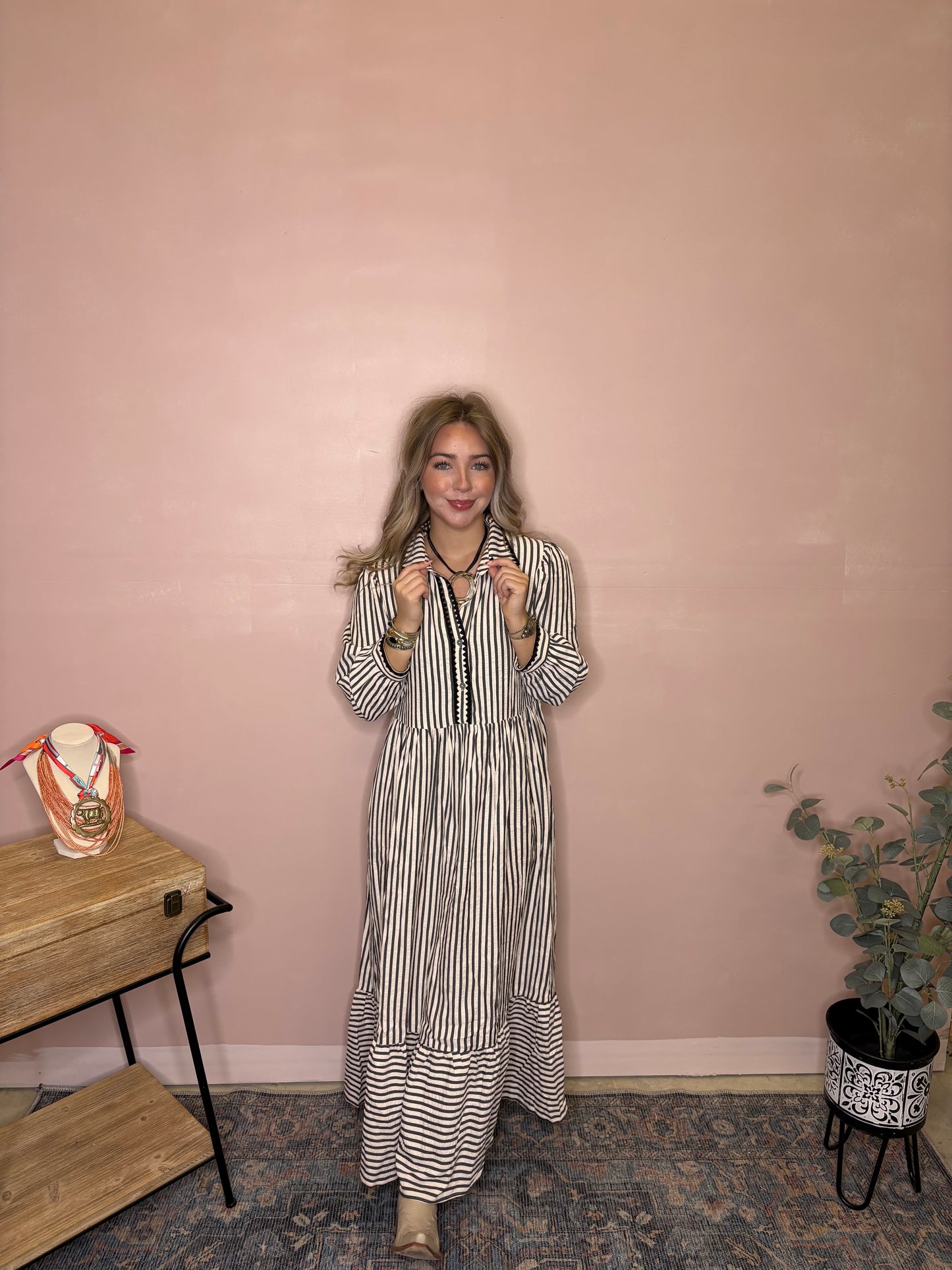 Classic Stripe Black & Ivory Midi Dress