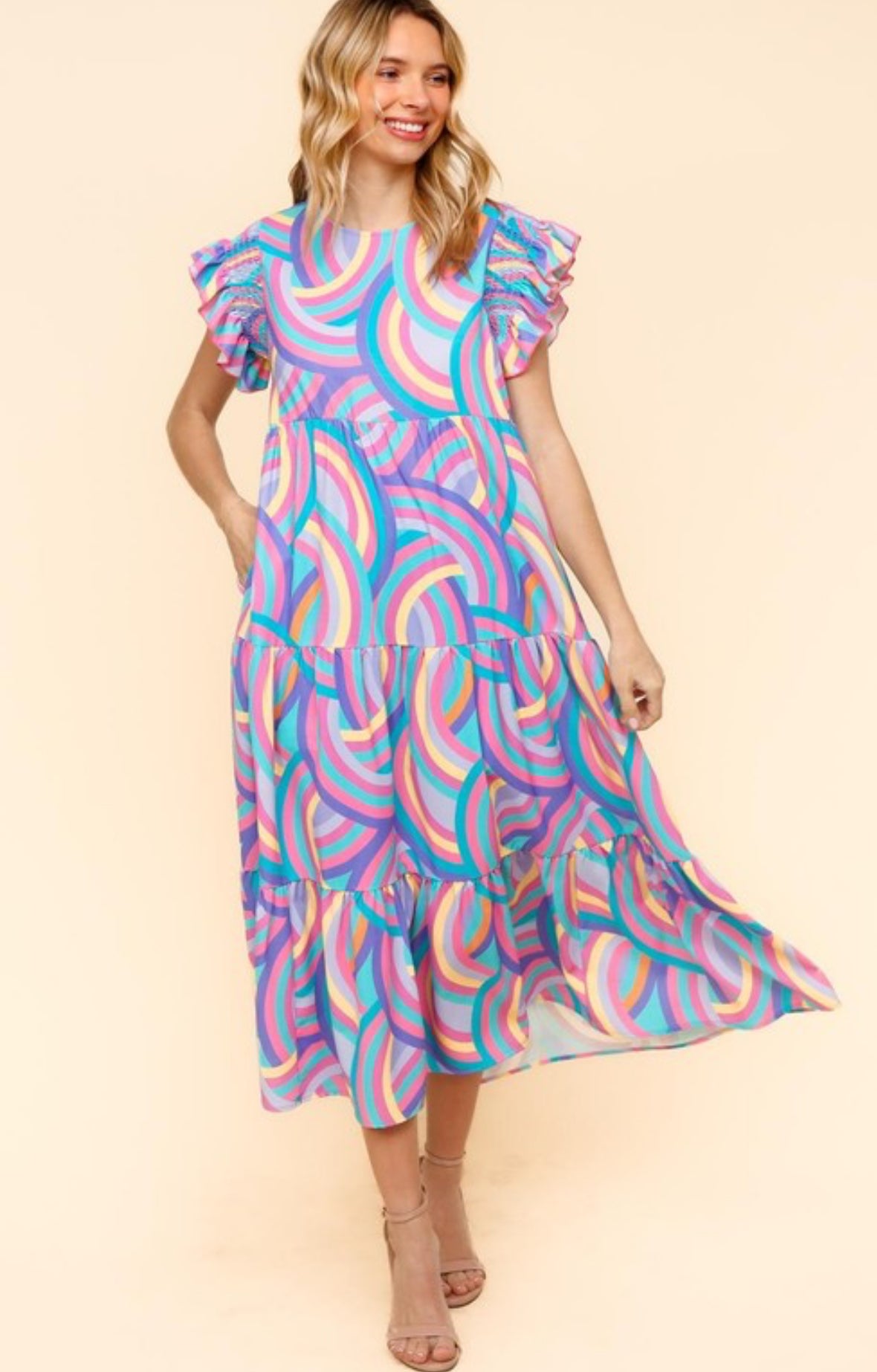 Rainbow Tiered Midi Dress
