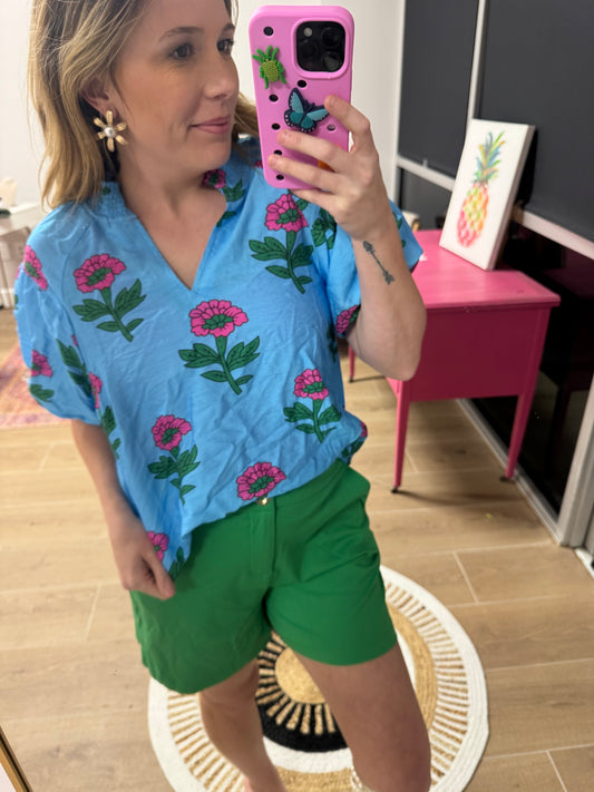 Green Wrinkle-Free Shorts