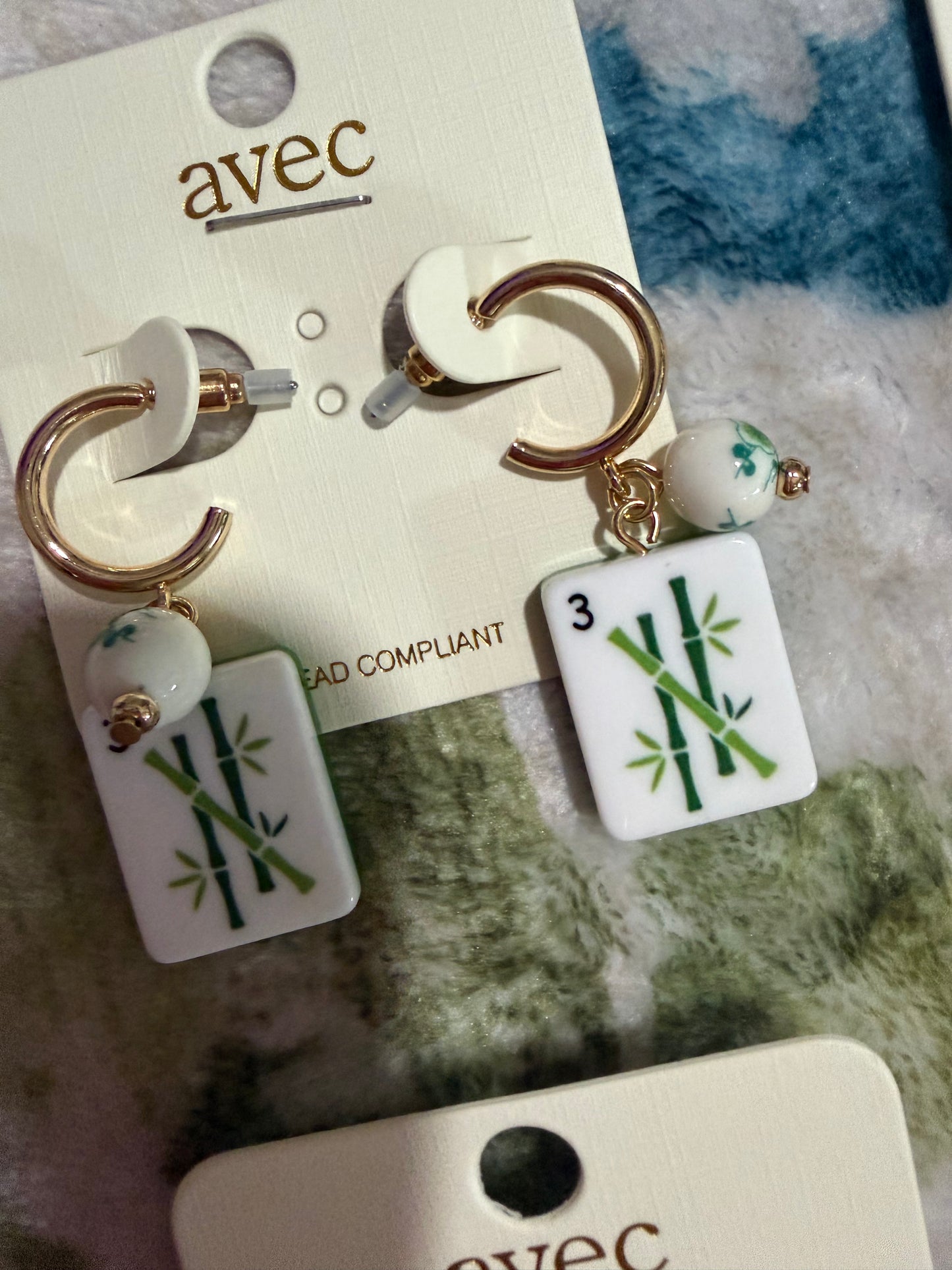 Mahjong Inspired Gold Hoop Dangle Earrings