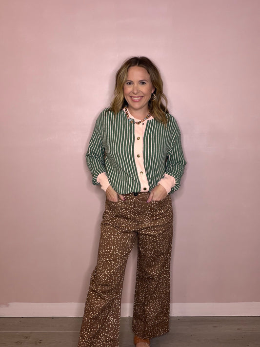 Umgee Camel Deer Print Stretch Pants