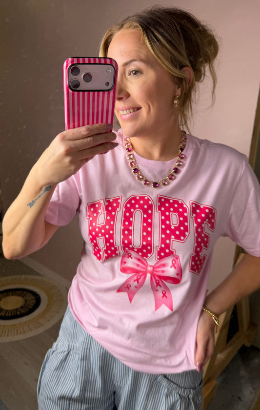 HOPE Breast Cancer Awareness Graphic Tee – Pink Ribbon Shirt
