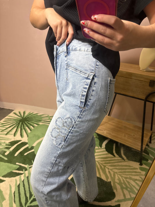 Petal Patch High Rise Relaxed Fit Denim Jeans
