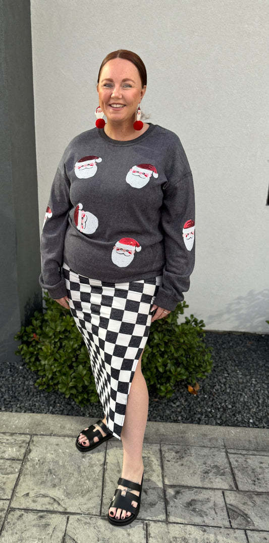 Black and white check midi skirt