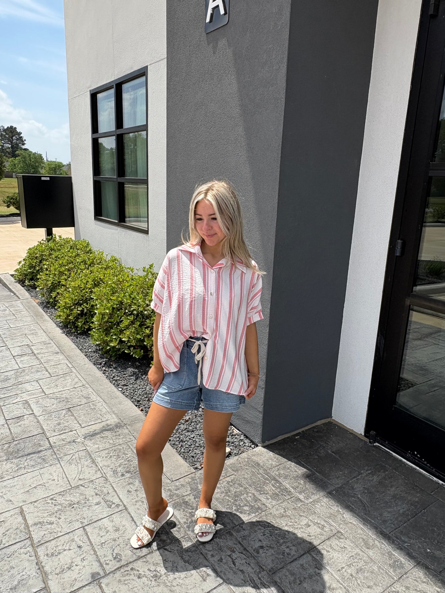 Peach & White Striped Airflow Blouse