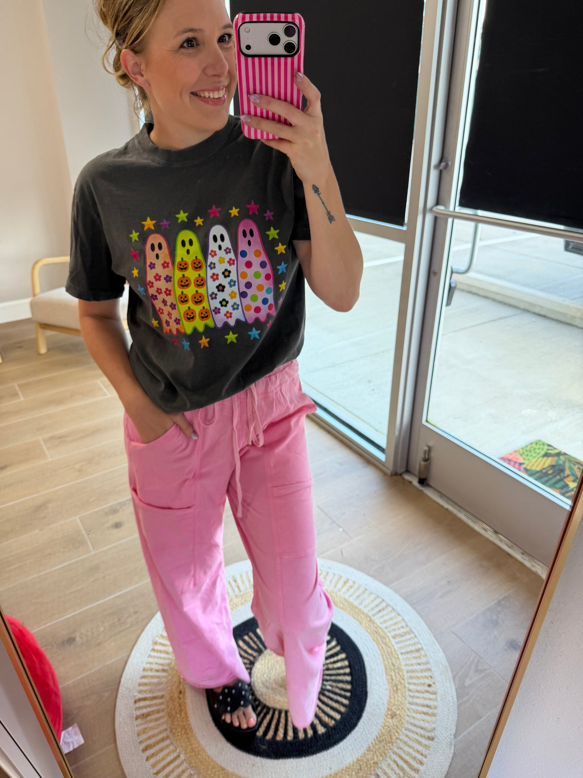 Colorful Retro Ghost Halloween Graphic Tee