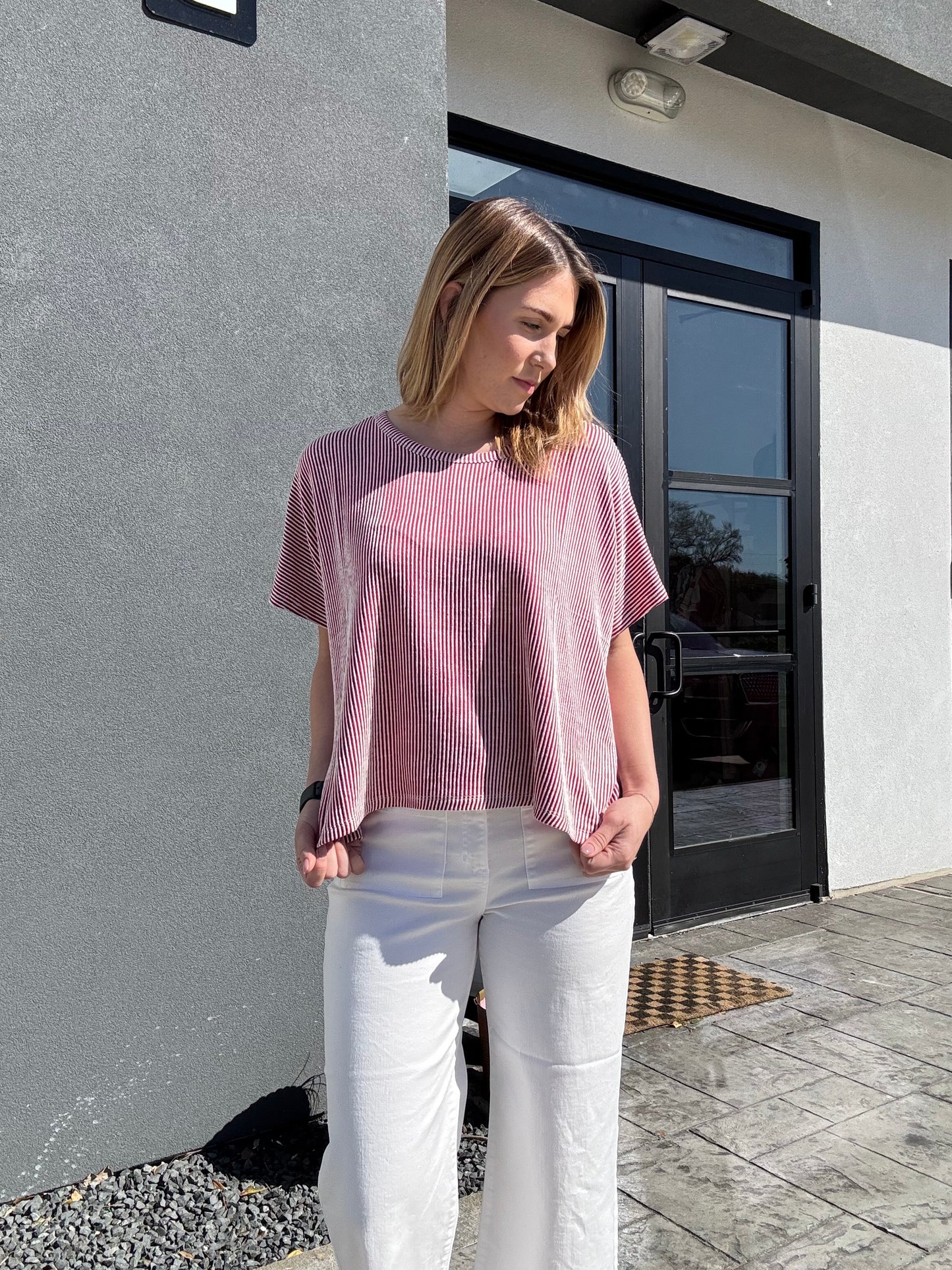 The Sutton Ribbed Blouse- Red