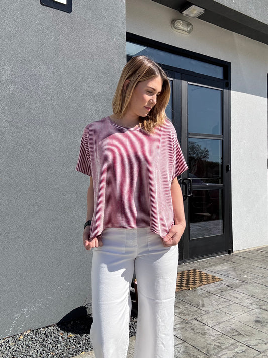 The Sutton Ribbed Blouse- Red