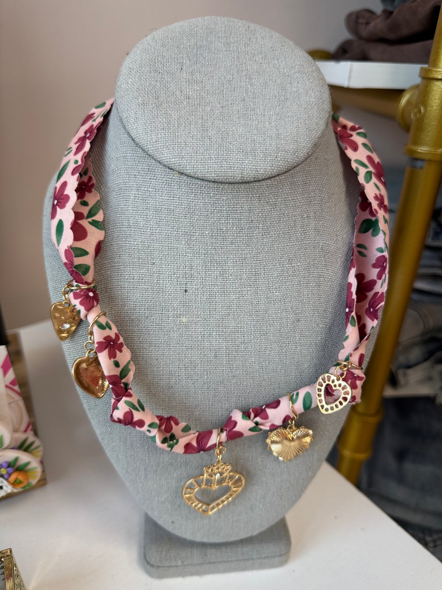 Floral Bandana Charm Necklace – Poppy Pink