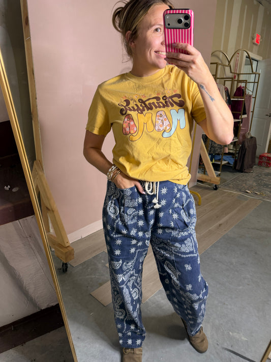 Navy Bandana Print Drawstring Pants