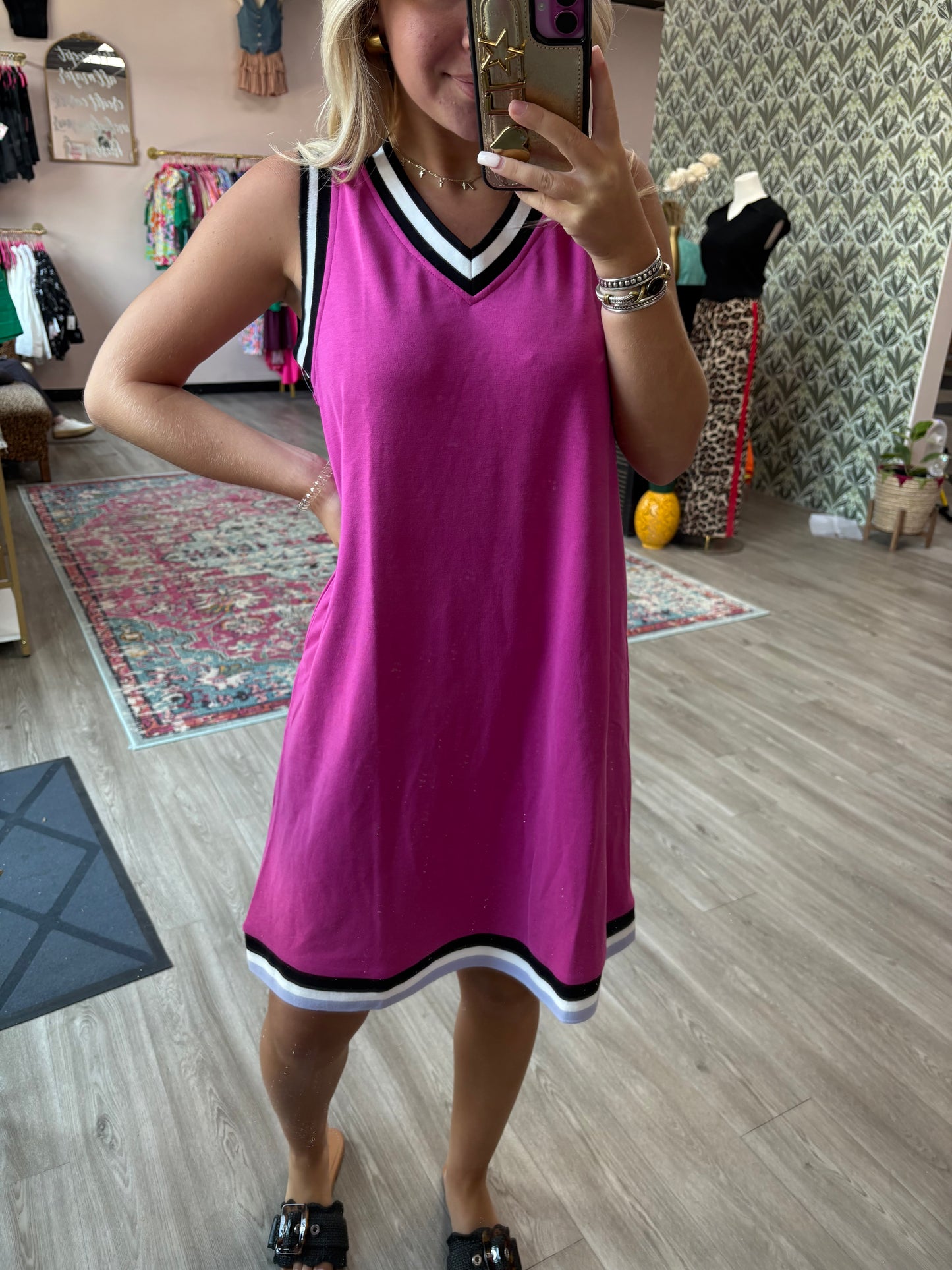 Orchid V-Neck Varsity Dress