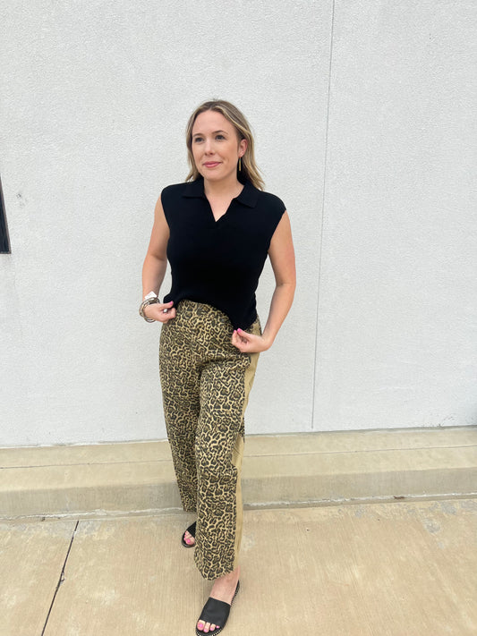 Black Sleeveless Polo Knit Sweater Vest – Fitted & Chic