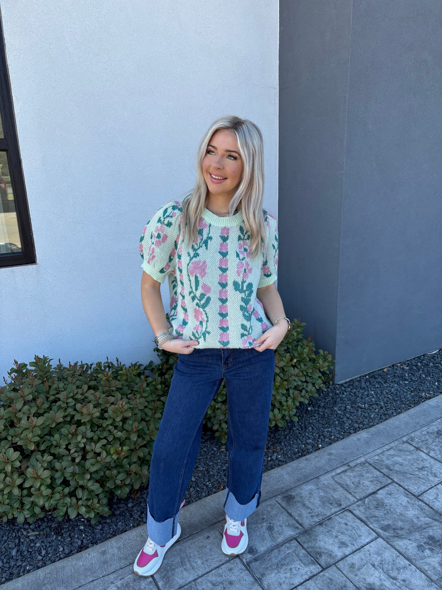Mint & Pink Floral Sweater Top