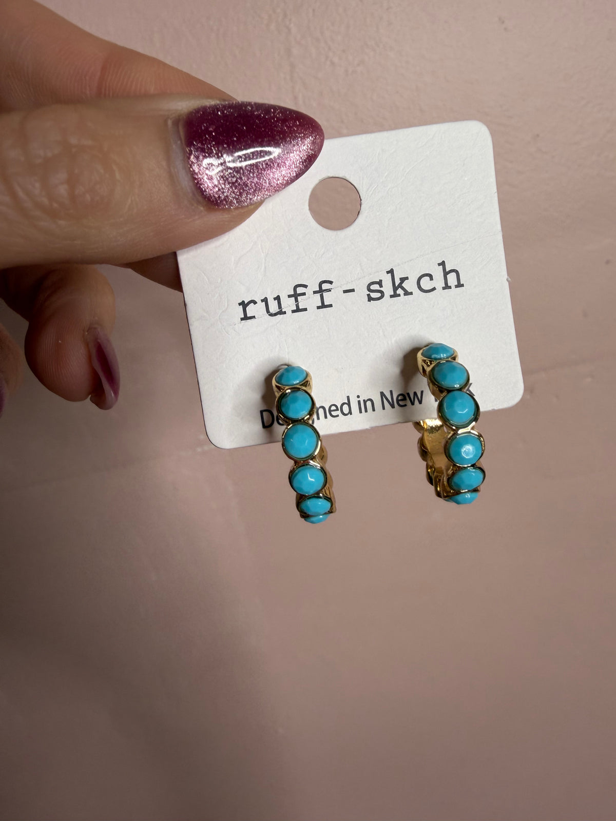 Teal Stone Hoop Earrings - Colorful Statement Hoops