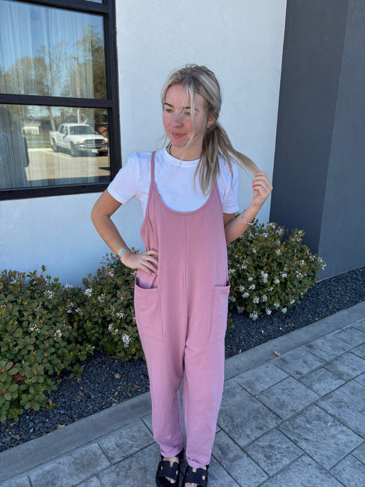 Hot Shot Style Jumpsuit- light rose