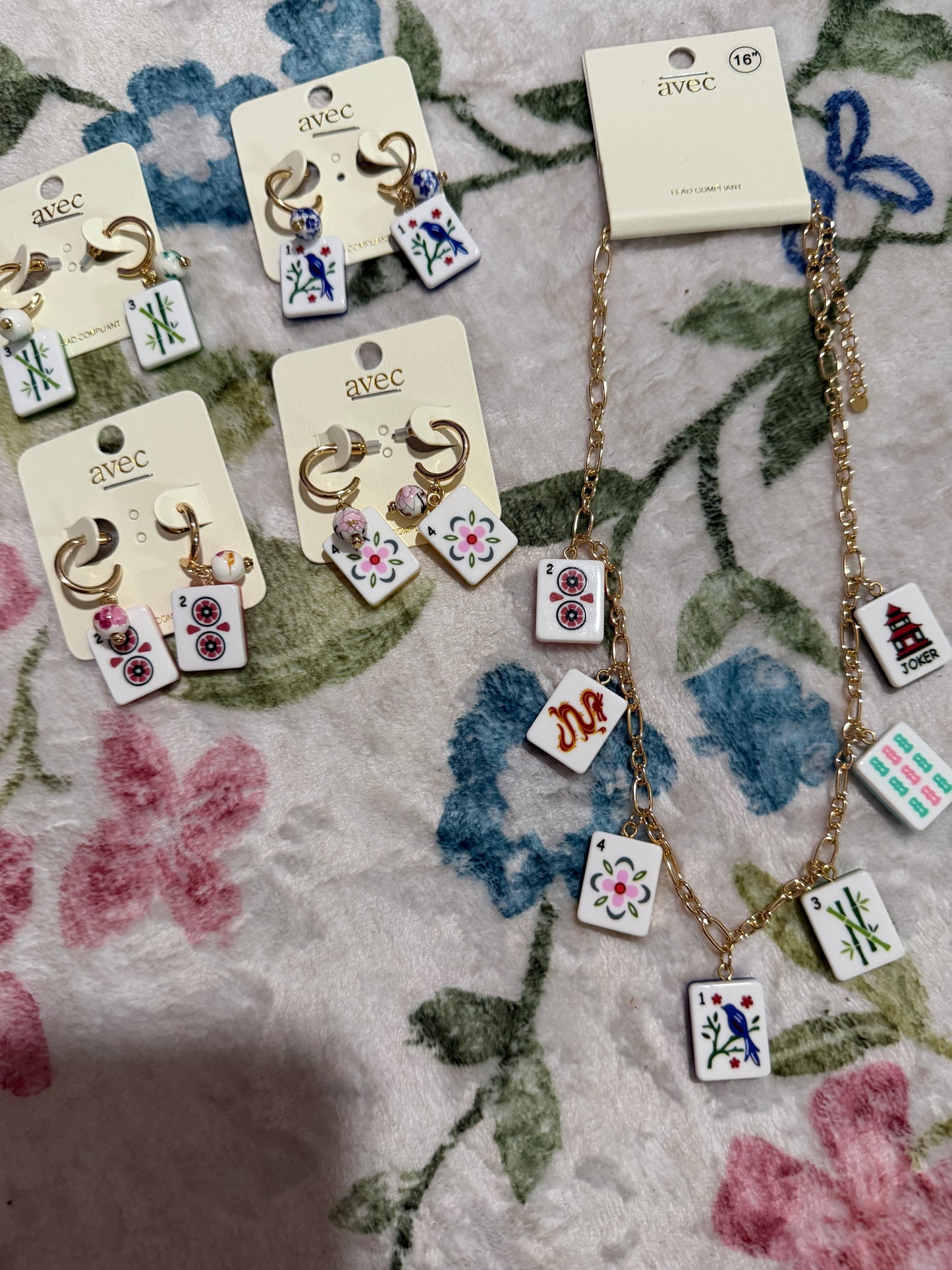 Mahjong Tile Charm Gold Chain Necklace