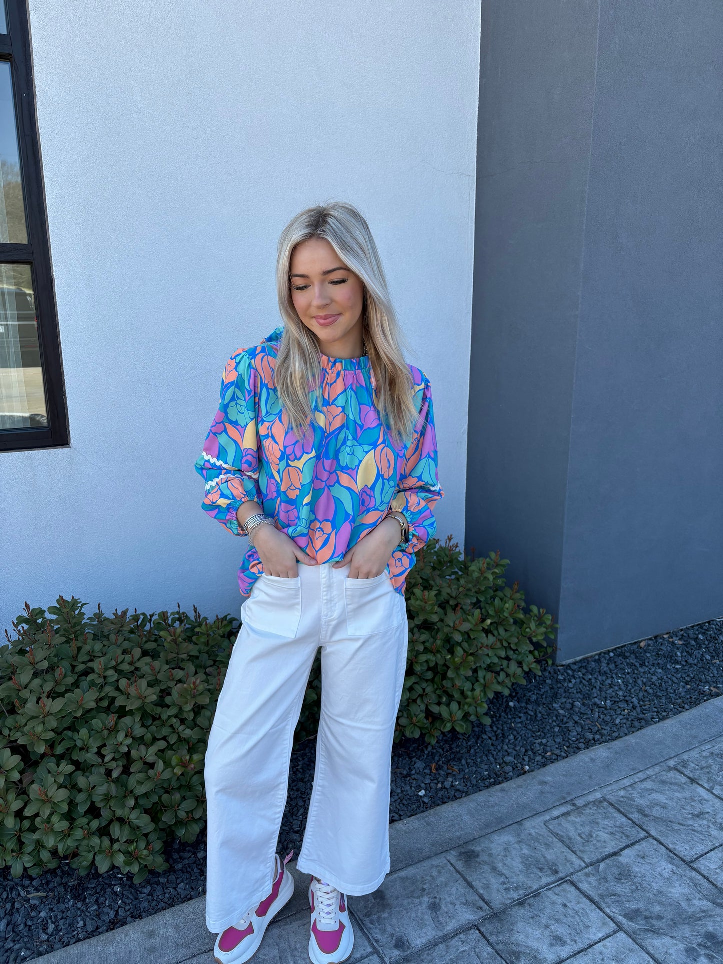 Floral Bubble 3/4 Sleeve Blouse