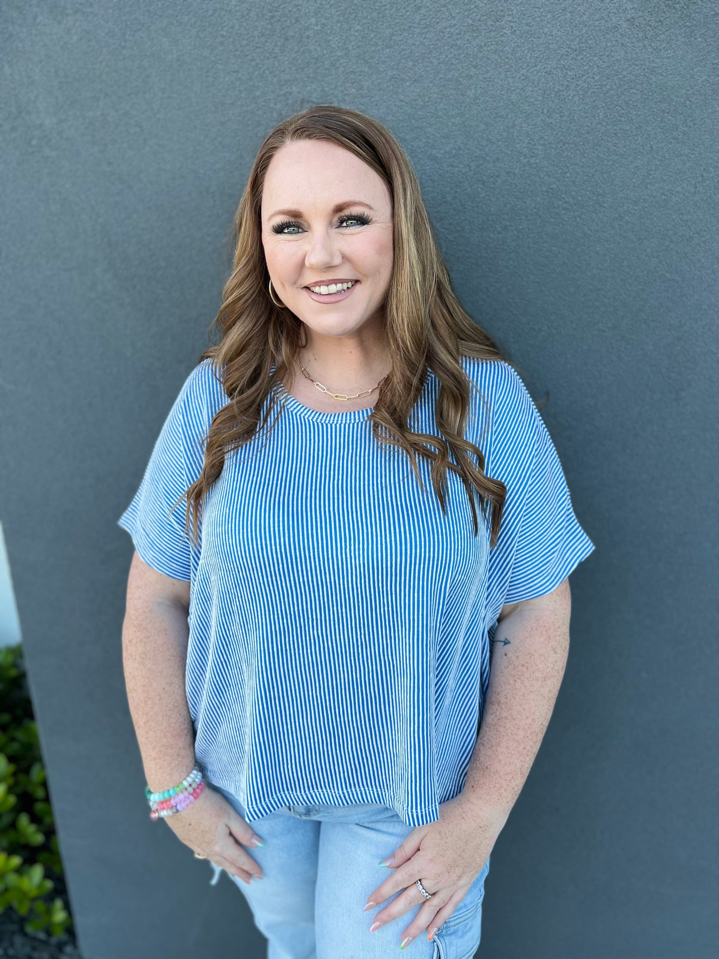 The Sutton Ribbed Blouse-Royal Blue