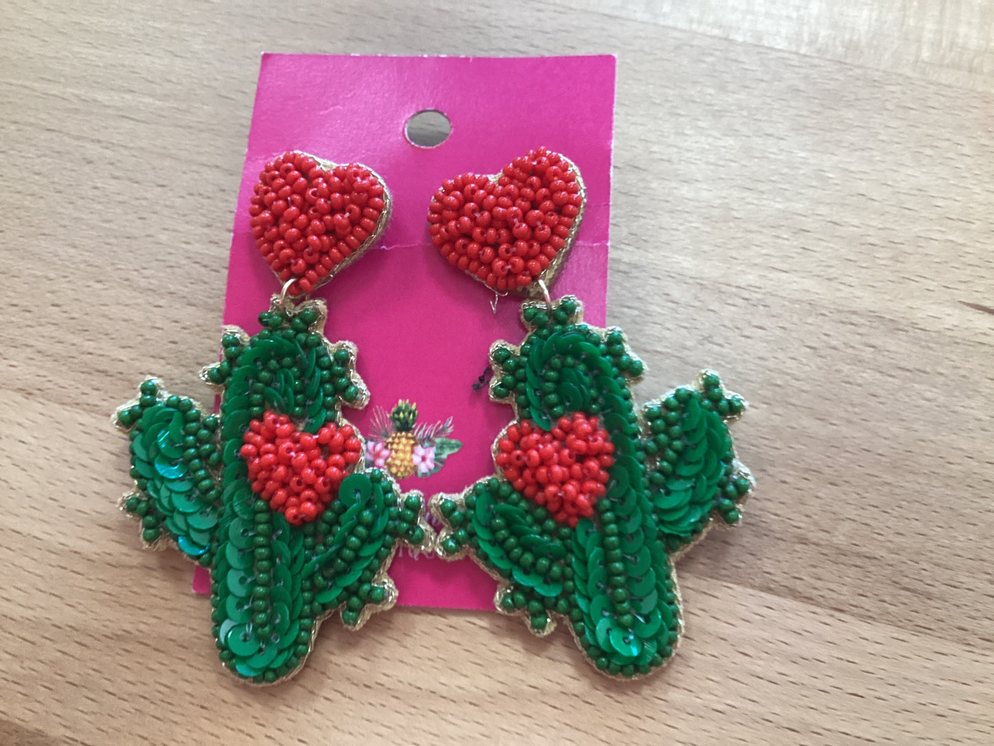 Red heart cactus earrings