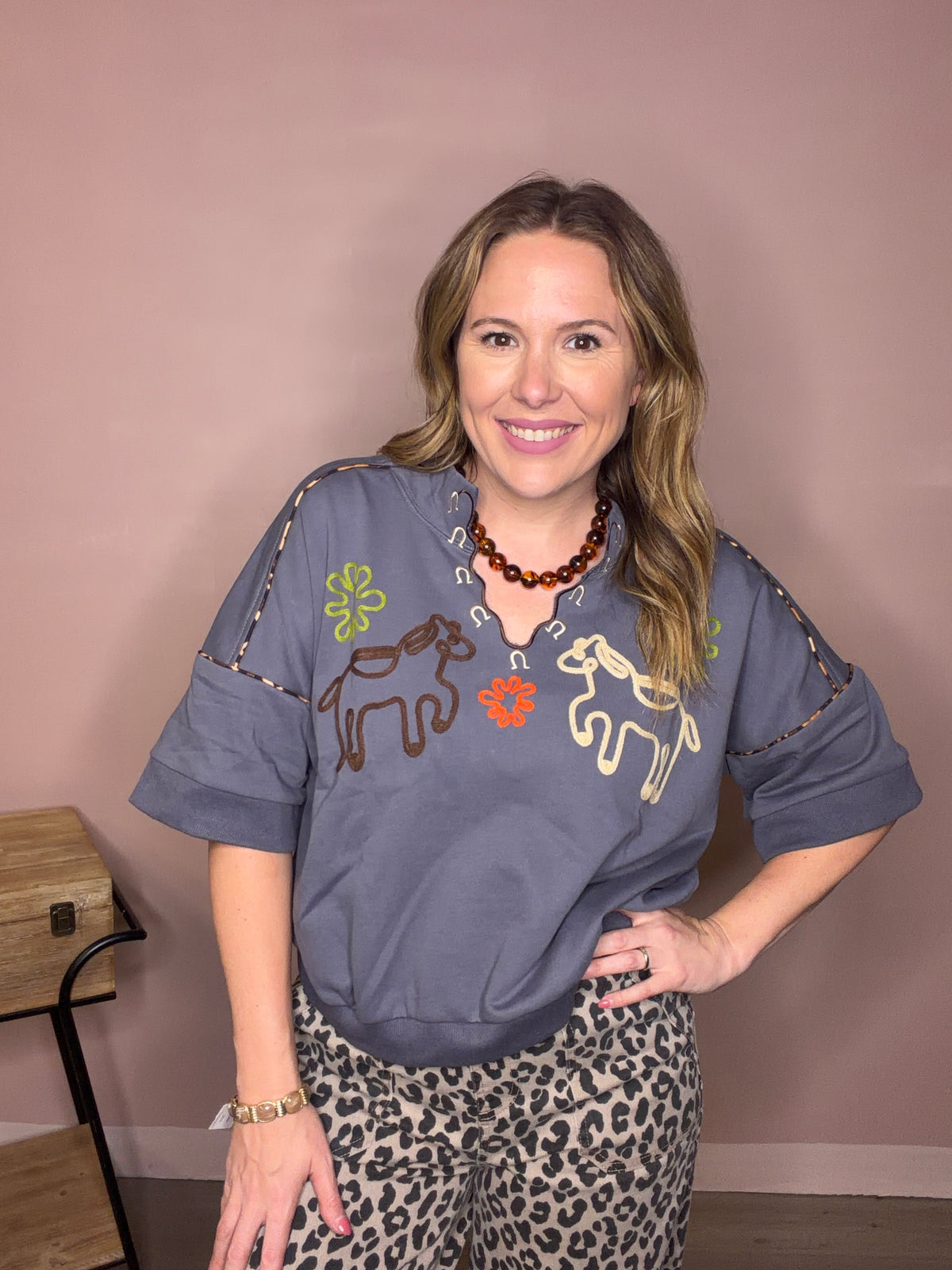 Embroidered Western Horse Oversized Top