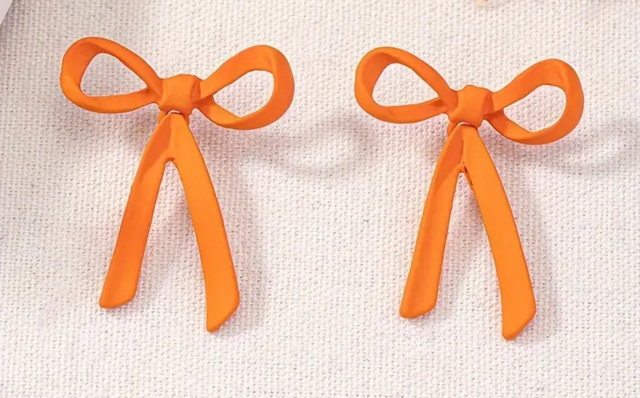 Orange bow earrings