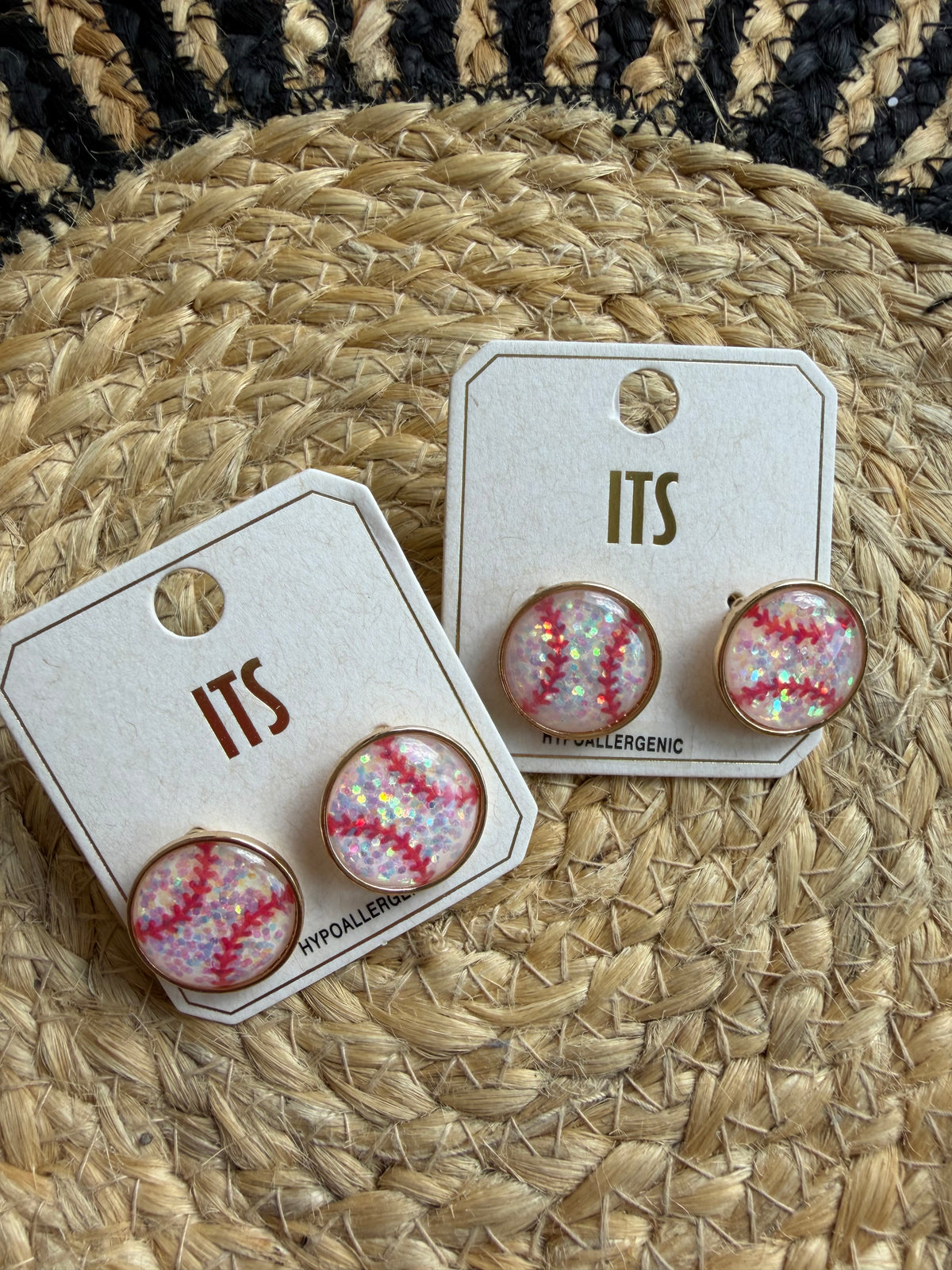 Glitter Baseball Stud Earrings