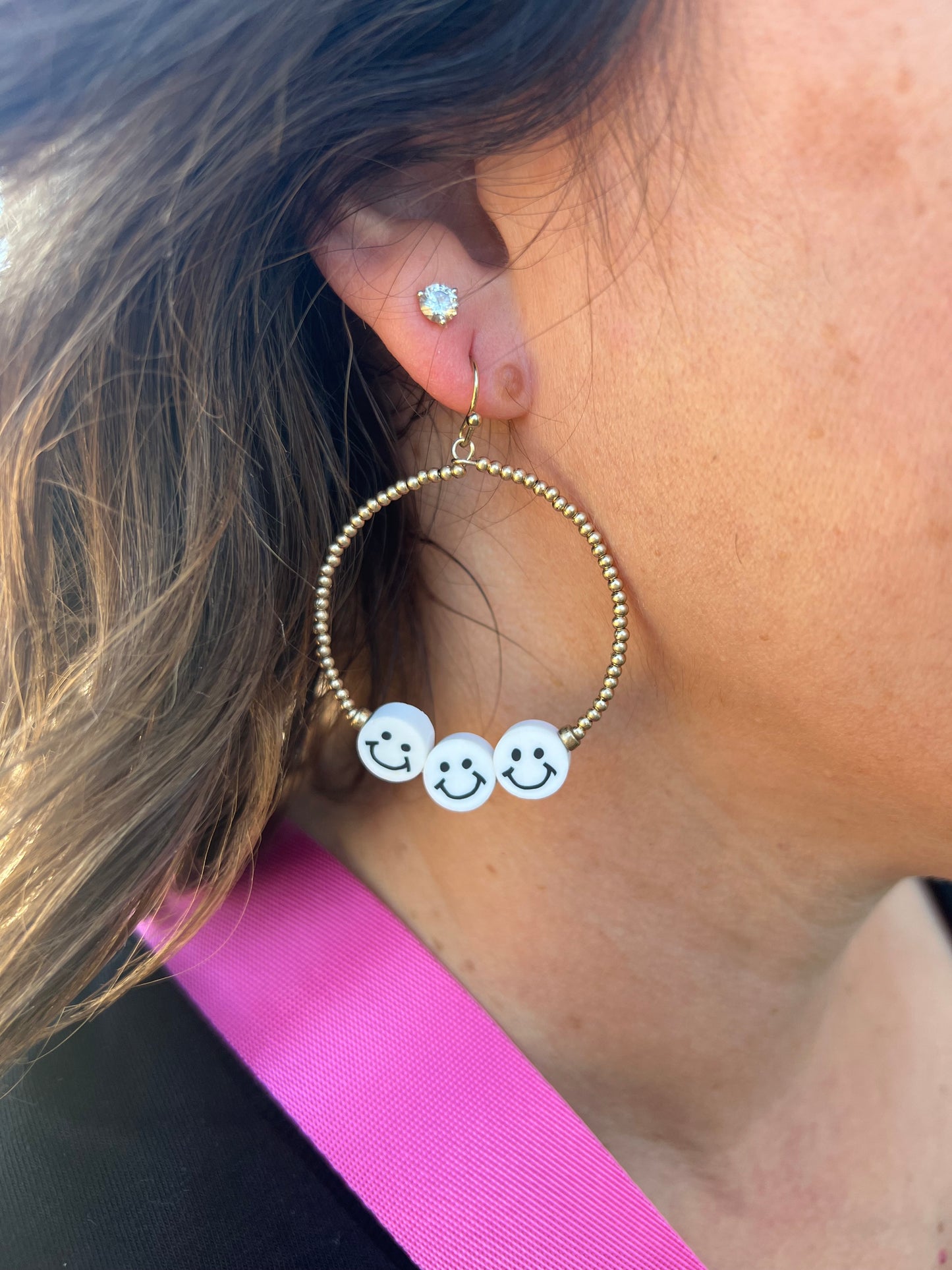 White Smiley Hoop Earrings