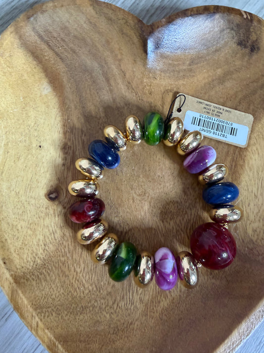 Multicolor Stone and Gold Stretch Bracelet