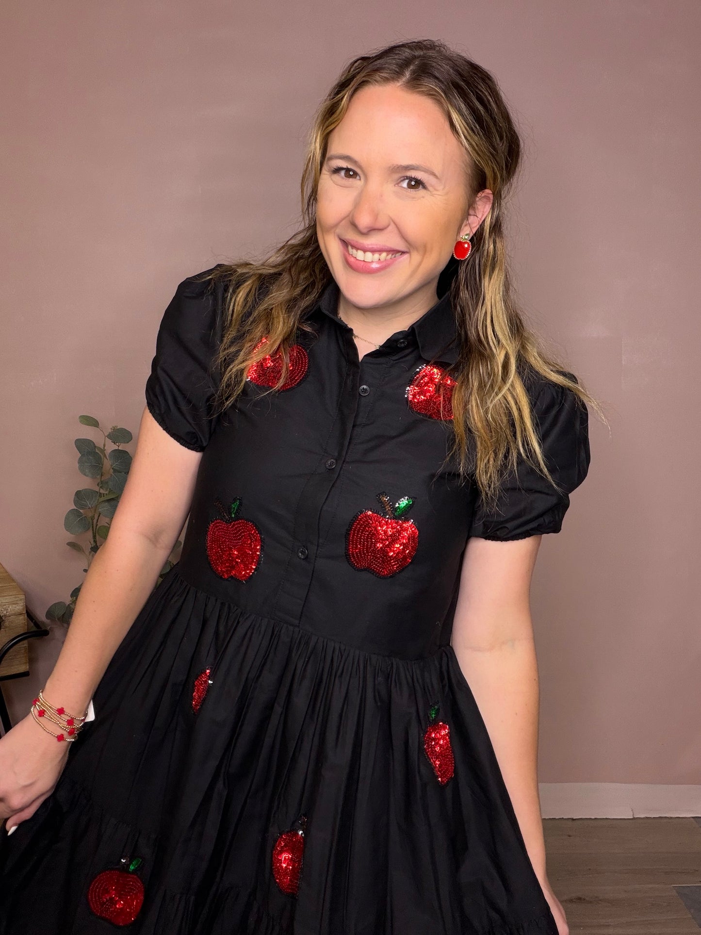 Black Sequin Apple Teacher Dress