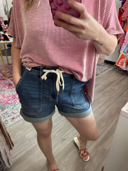 High Rise Dark Wash Judy Blue Jogger Shorts