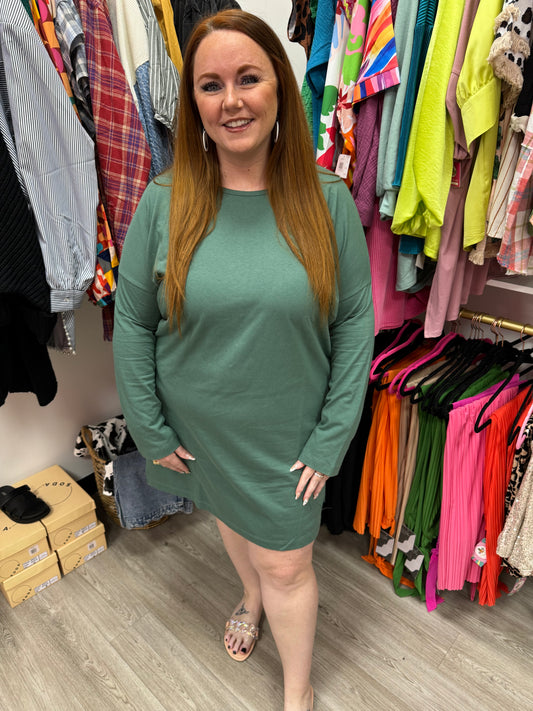 Long leeve oversized mini dress -hunter green