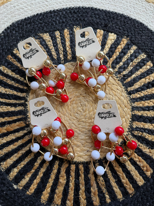 Red, White & Gold Ball Stretch Bracelet Stack