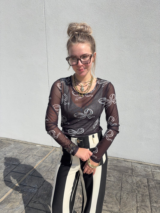 Midnight Bow Mesh Top