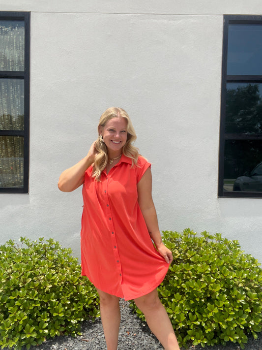 Sunkissed in Coral Button-Up Dress