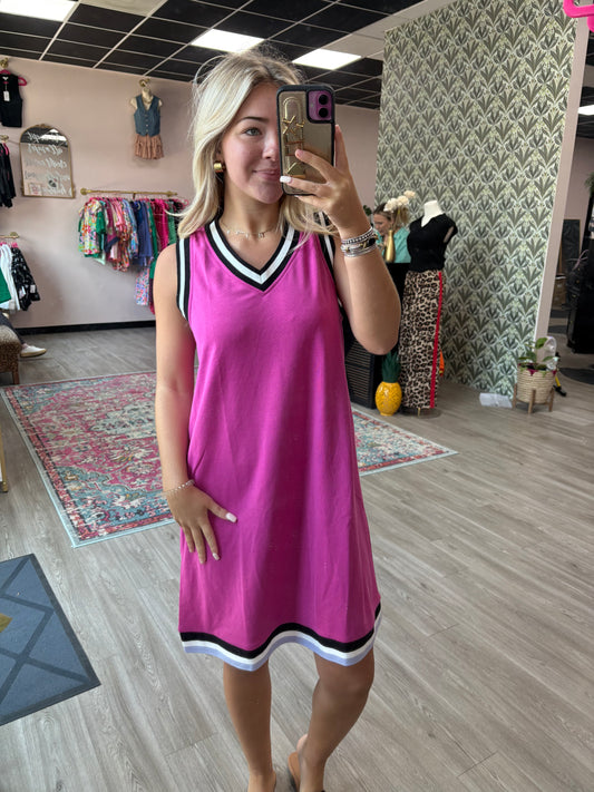 Orchid V-Neck Varsity Dress