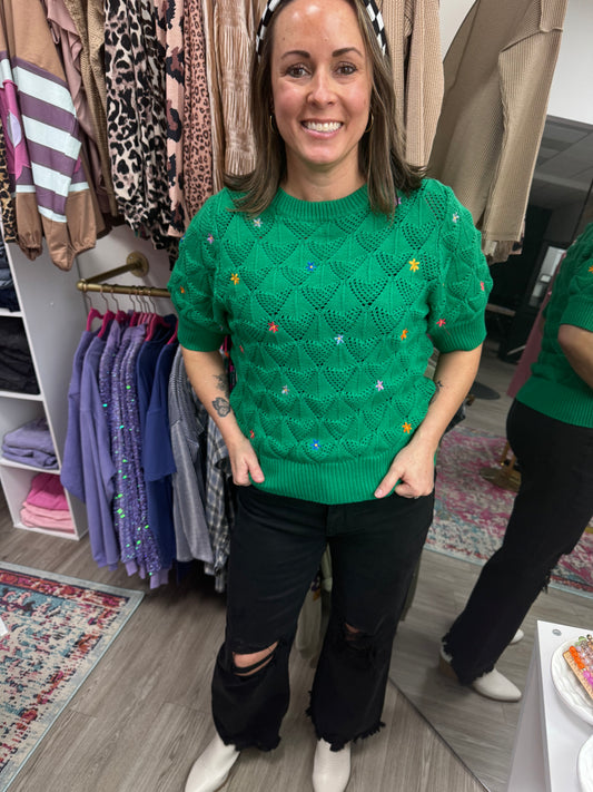 Green Spring Floral Blouse