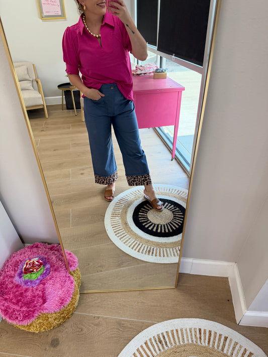 Leopard Cuff Denim Pants