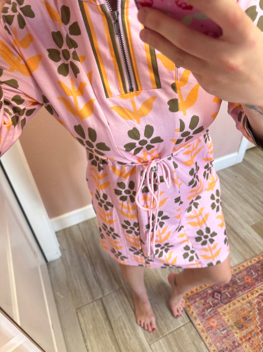 Sunset Bloom Half-Zip Lounge Dress