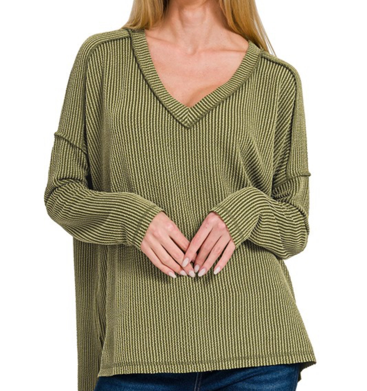 Long Sleeve Ribbed Blouse