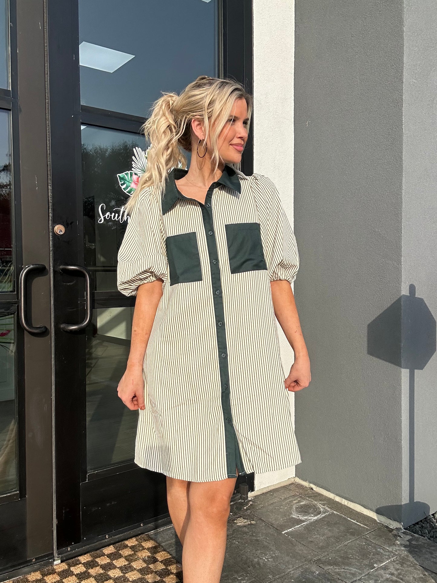 Forest Green Collared Dress