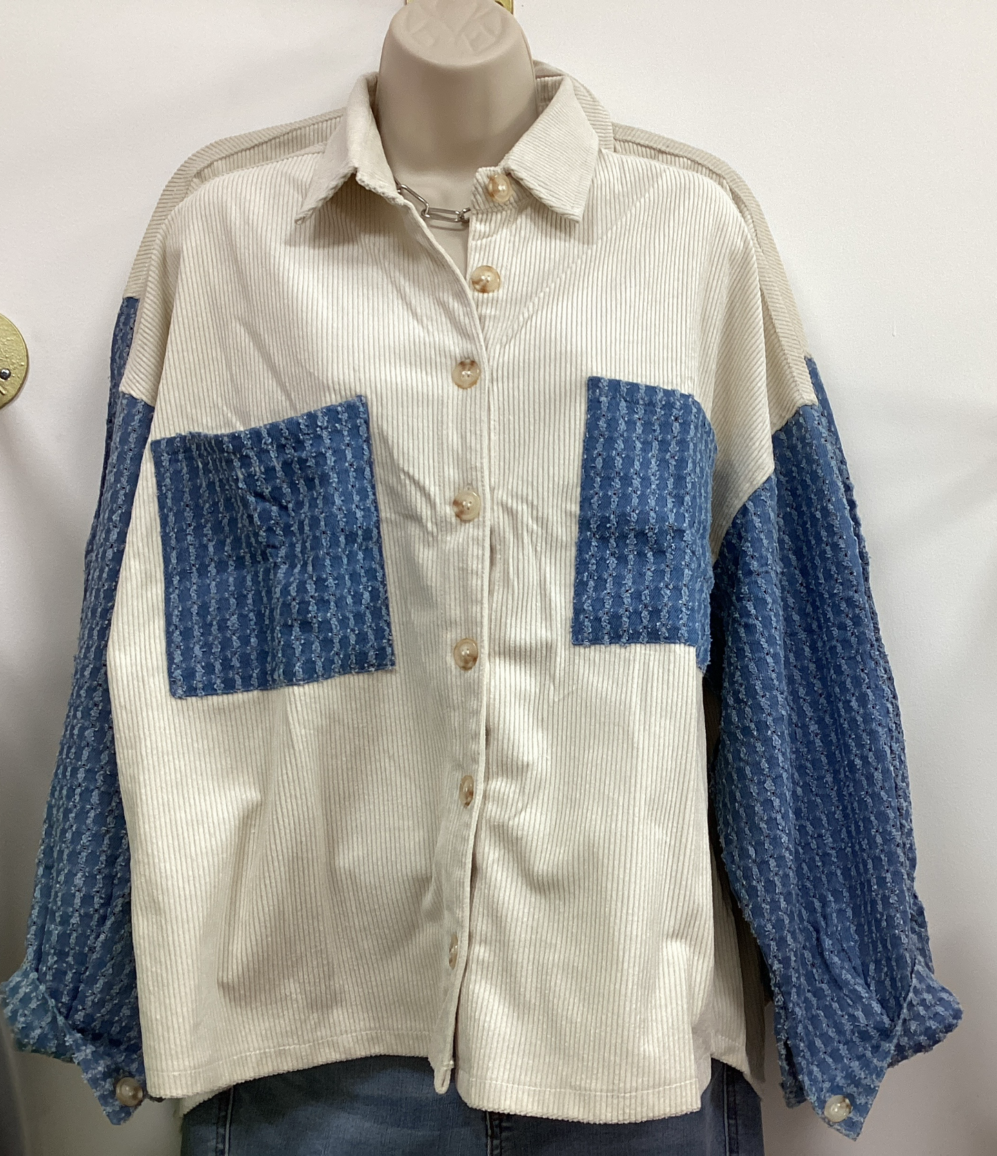 Ivory and denim corduroy