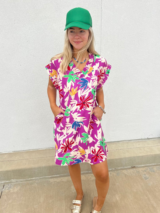Tropical Bloom Pocket Dress - Purple Multi Floral
