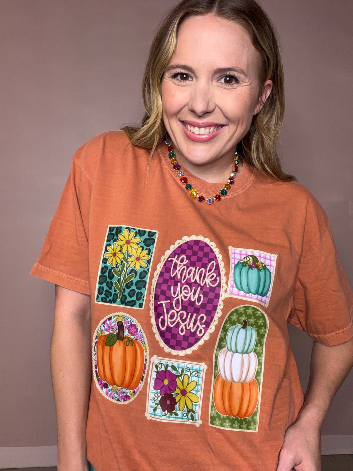 Thank You Jesus Fall Graphic Tee - Yam Christian Pumpkin Shirt