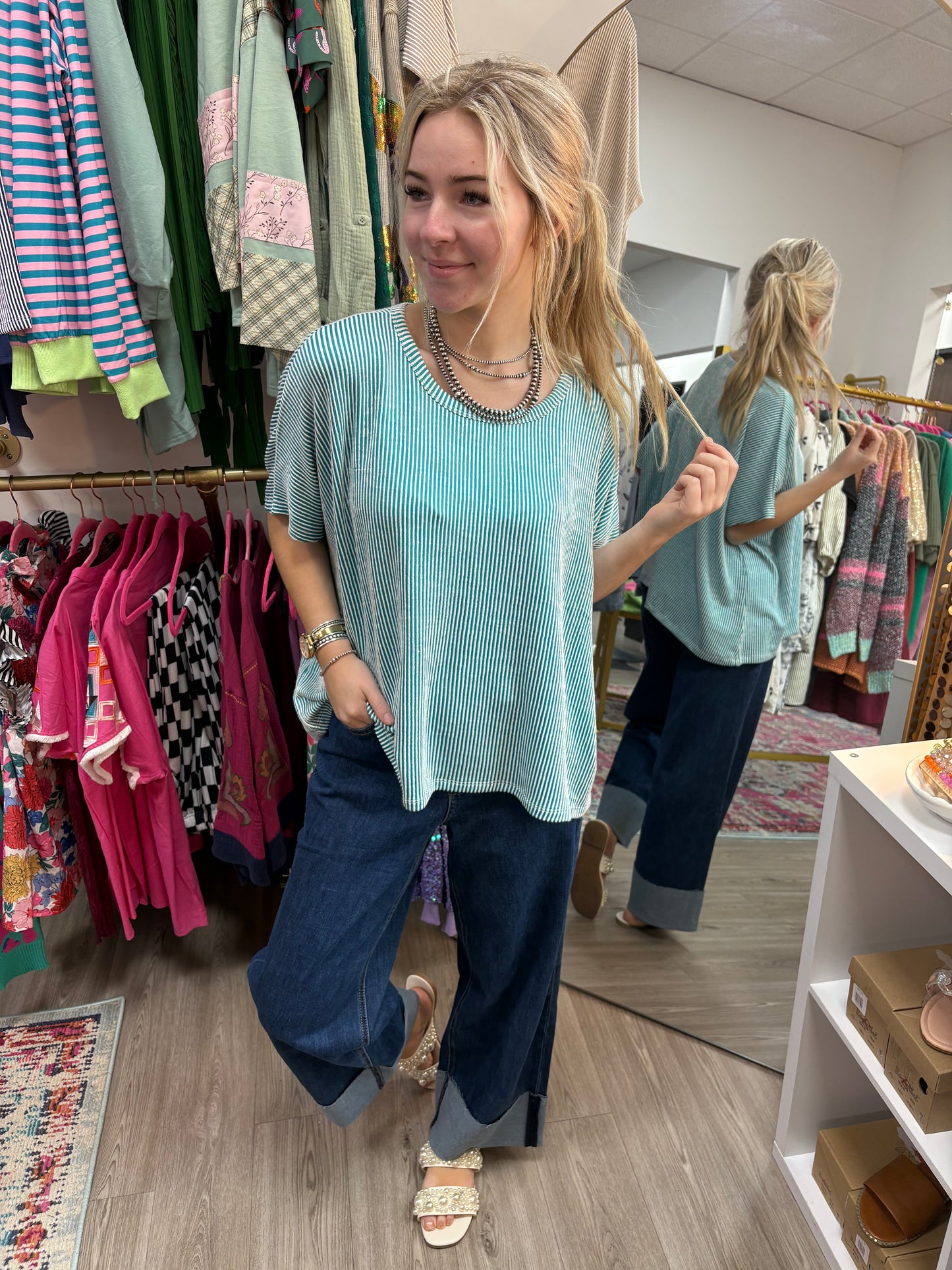 The Sutton Ribbed Blouse-Teal