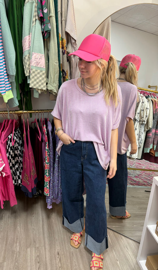 The Sutton Ribbed Blouse-Violet