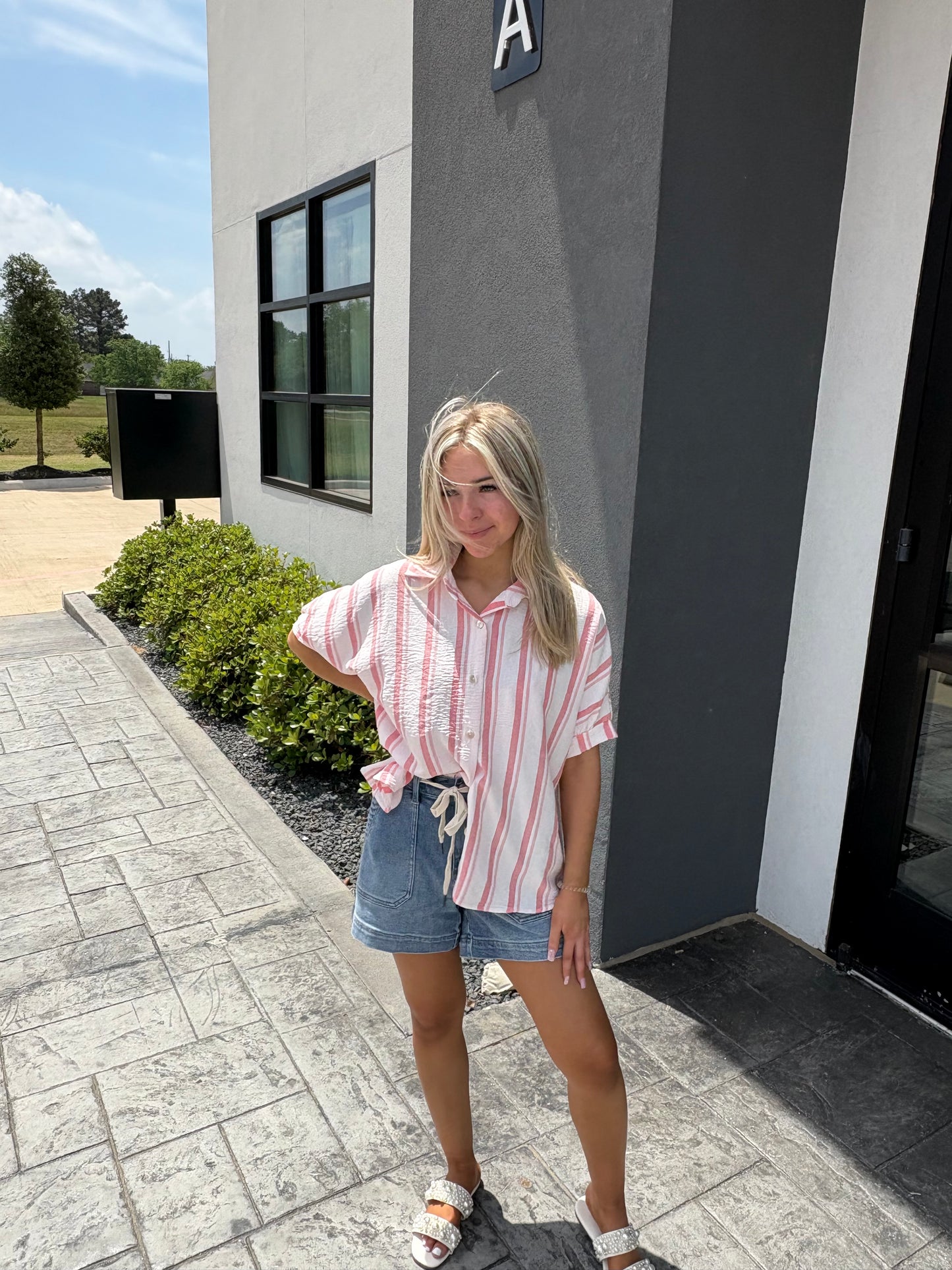 Peach & White Striped Airflow Blouse