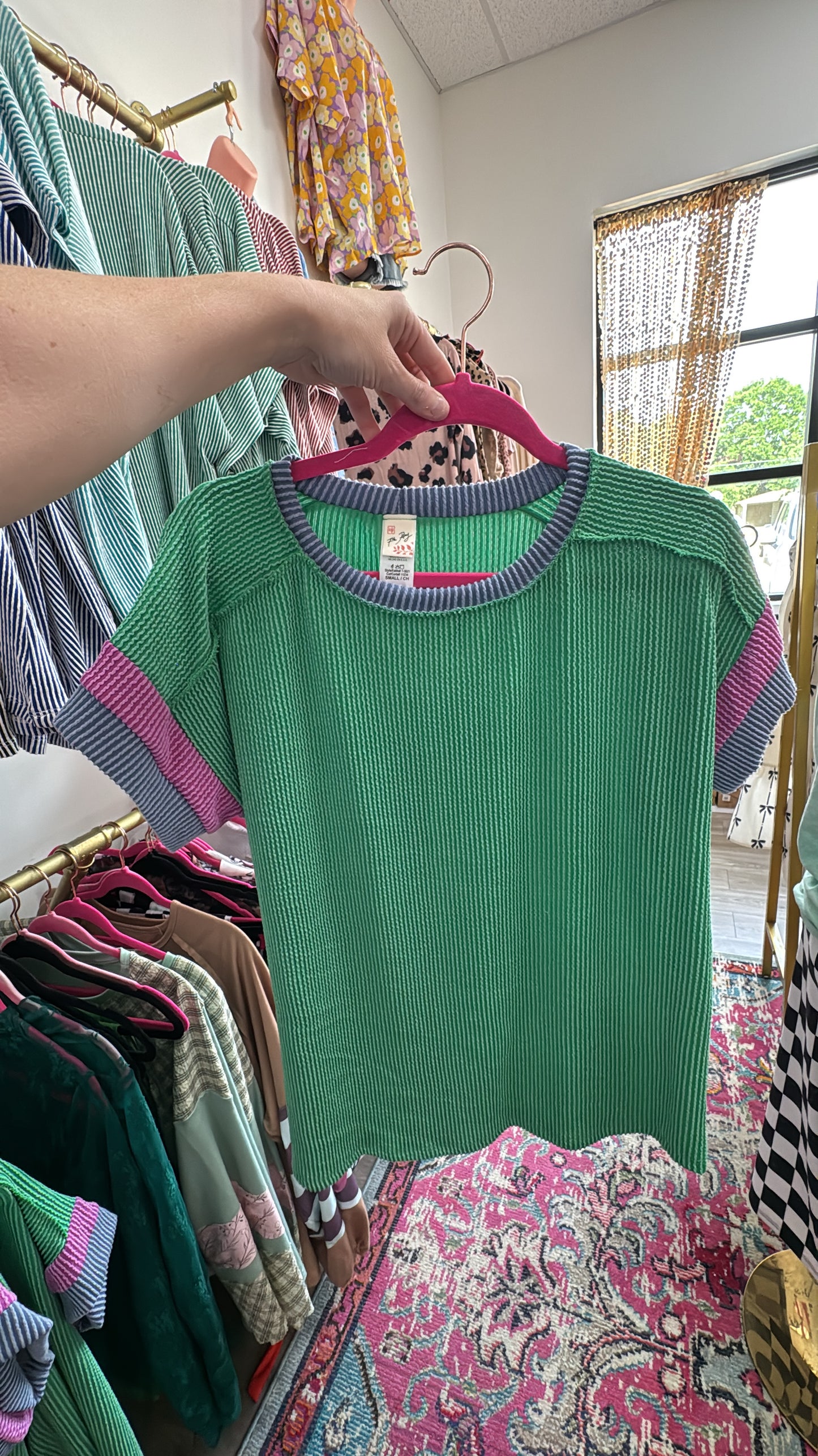 Kelly Green Ribbed Blouse