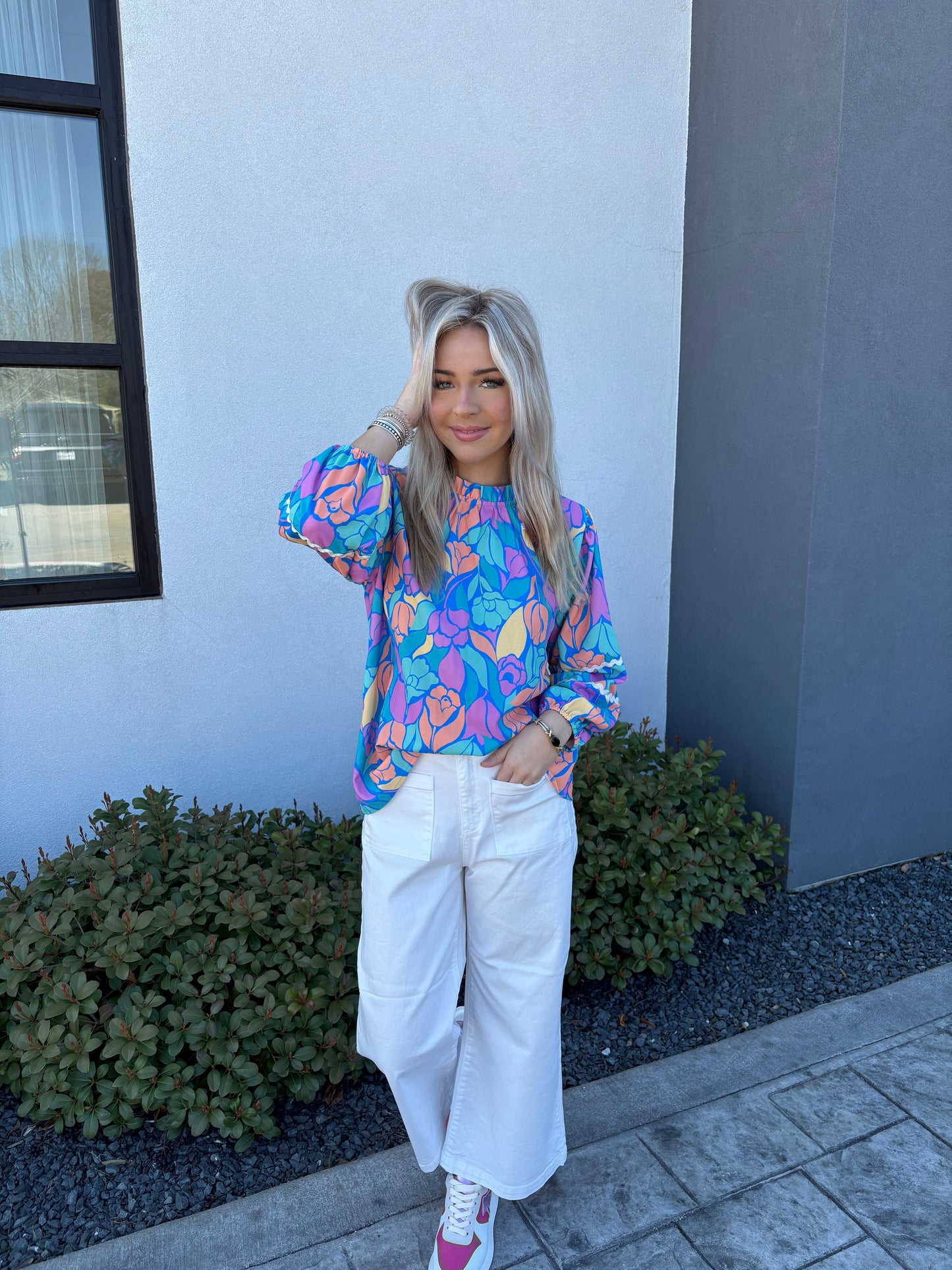 Floral Bubble 3/4 Sleeve Blouse