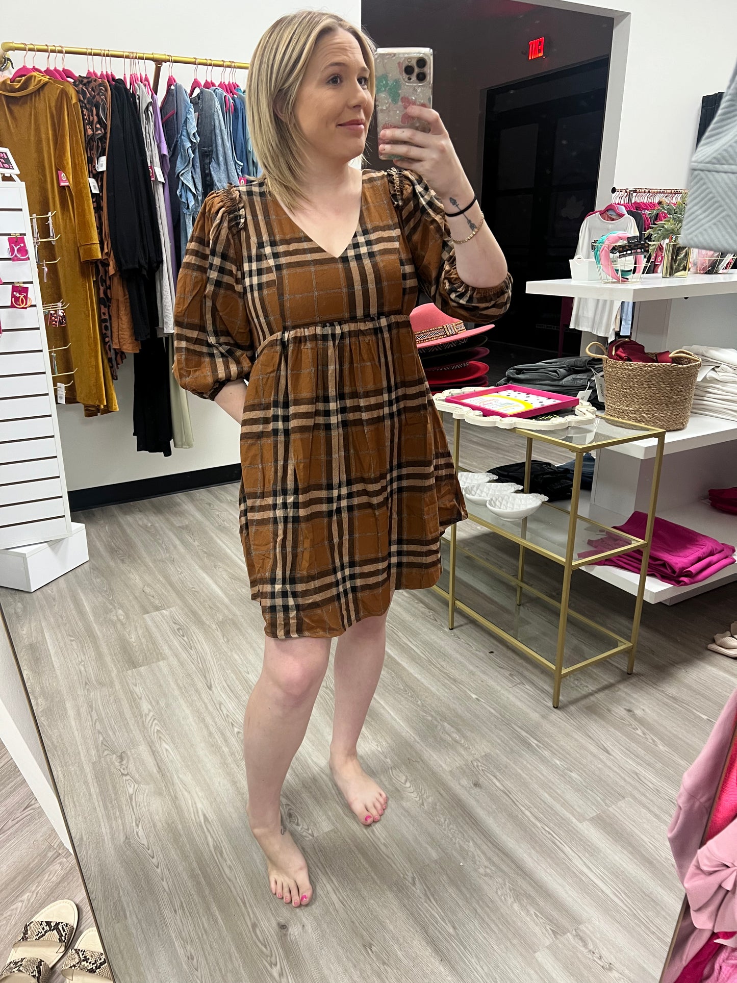 Brown plaid dress